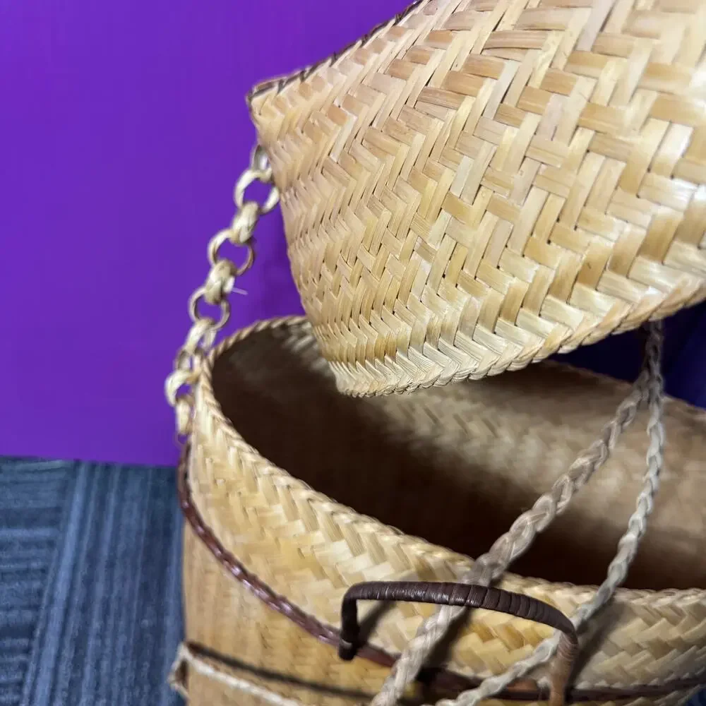 Vintage Filipino Pasiking Backpack Handwoven Bamboo Rattan Foraging Basket